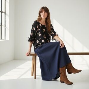 Luxology Floral Blouse Black Pink Size L